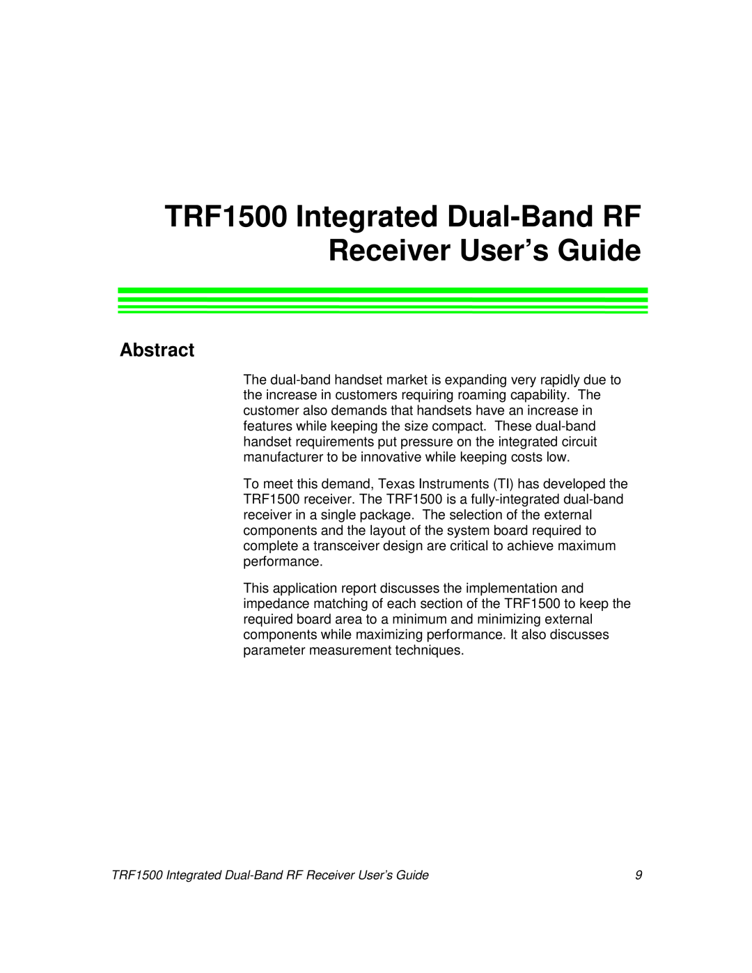 Texas Instruments TRF1500 manual Abstract 