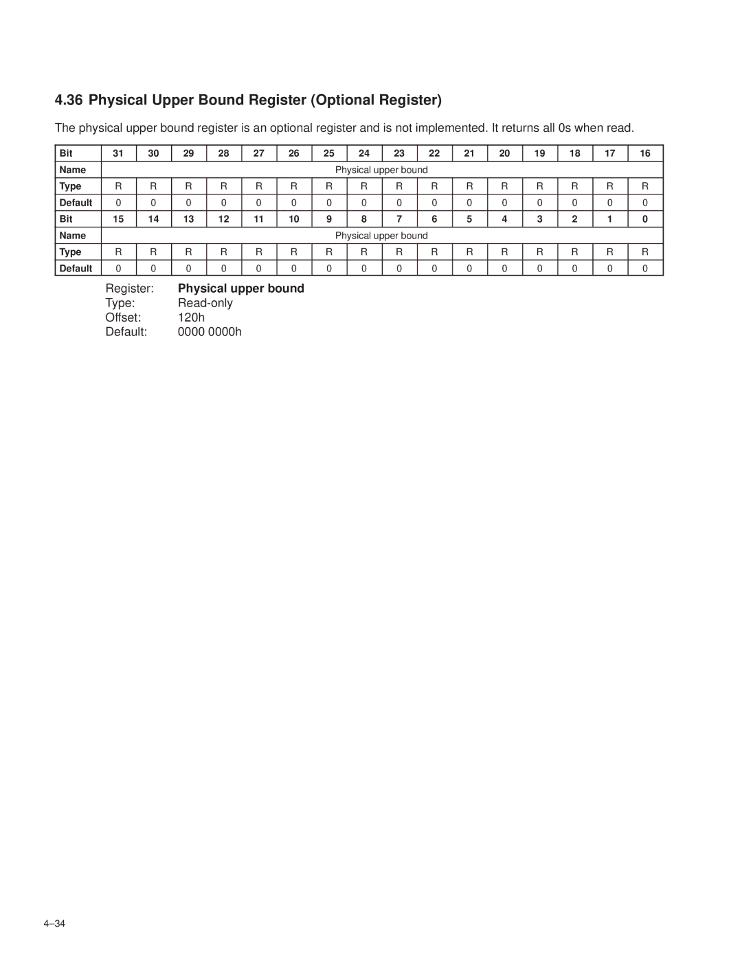 Texas Instruments TSB12LV26 manual Physical Upper Bound Register Optional Register, Physical upper bound, ±34 