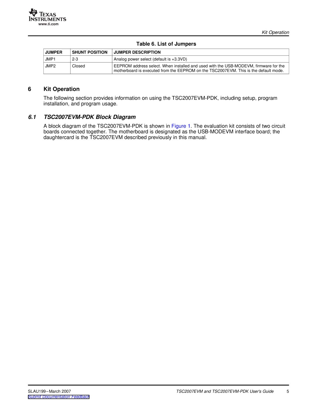 Texas Instruments manual Kit Operation, TSC2007EVM-PDK Block Diagram 