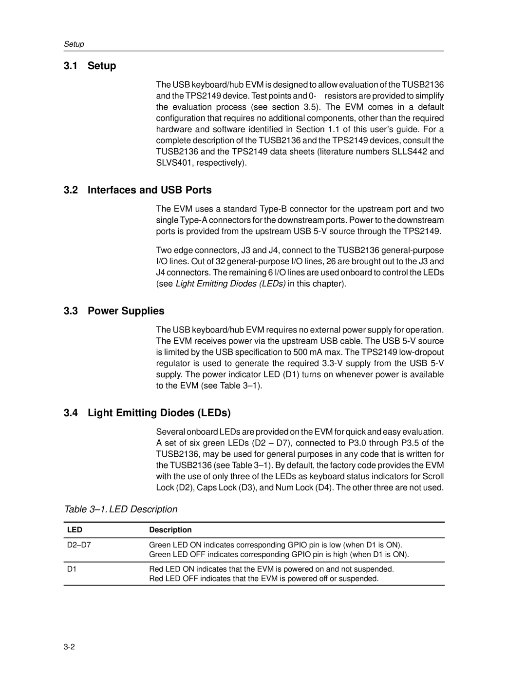 Texas Instruments TUSB2136 manual LED Description, Led 