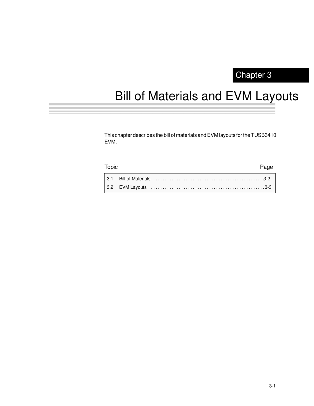 Texas Instruments TUSB3410 manual Bill of Materials and EVM Layouts 