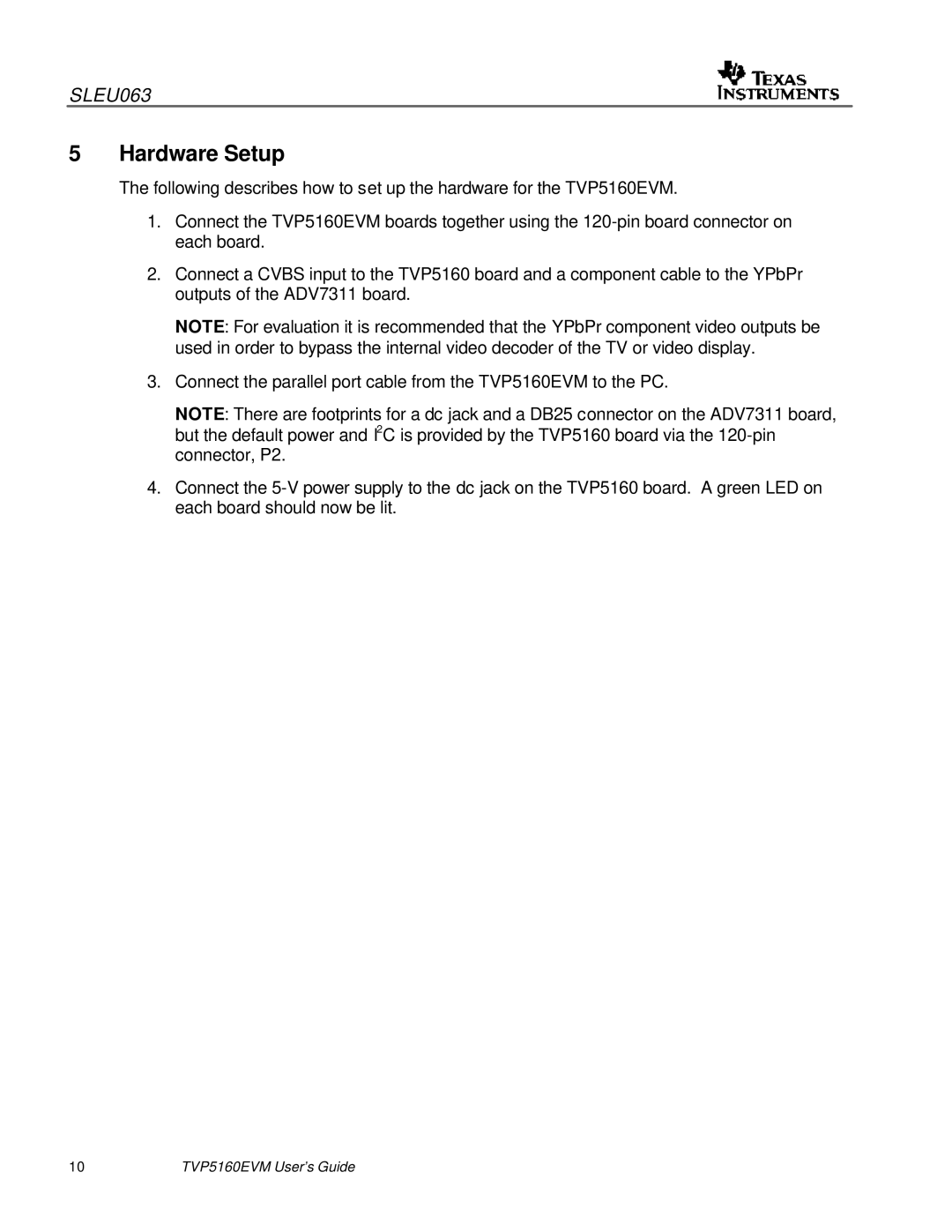 Texas Instruments TVP5146EVM quick start Hardware Setup 