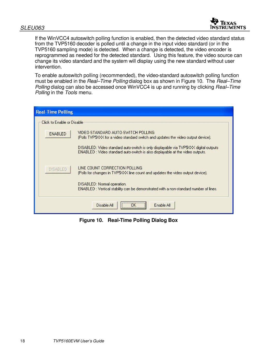 Texas Instruments TVP5146EVM quick start Real-Time Polling Dialog Box 