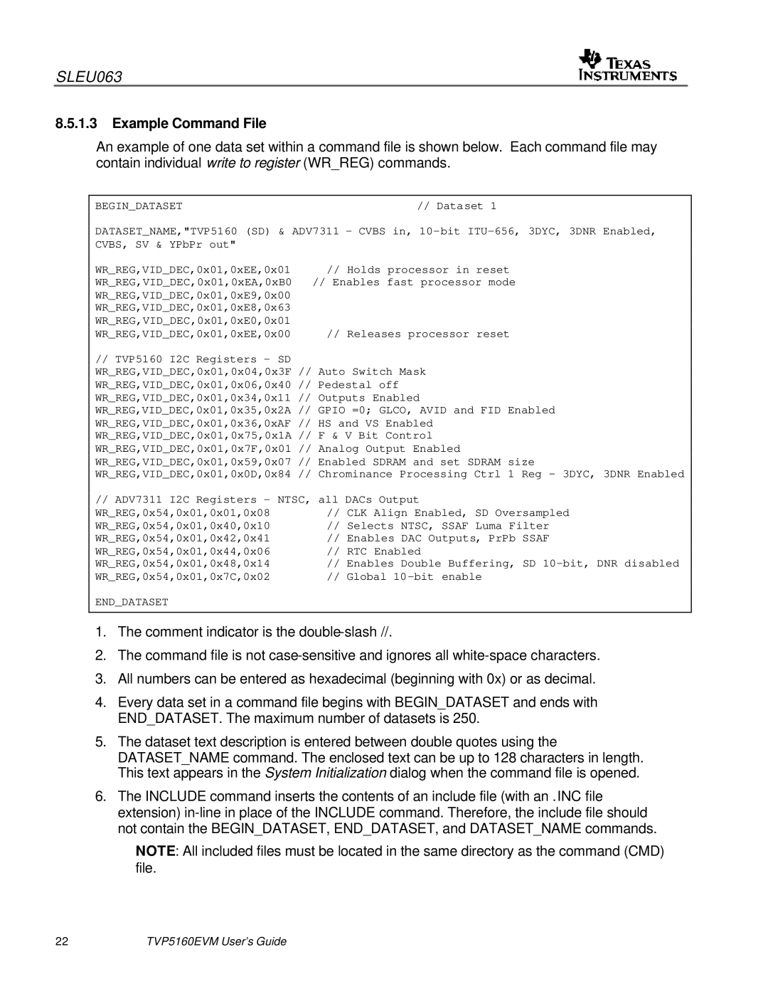 Texas Instruments TVP5146EVM quick start Example Command File 