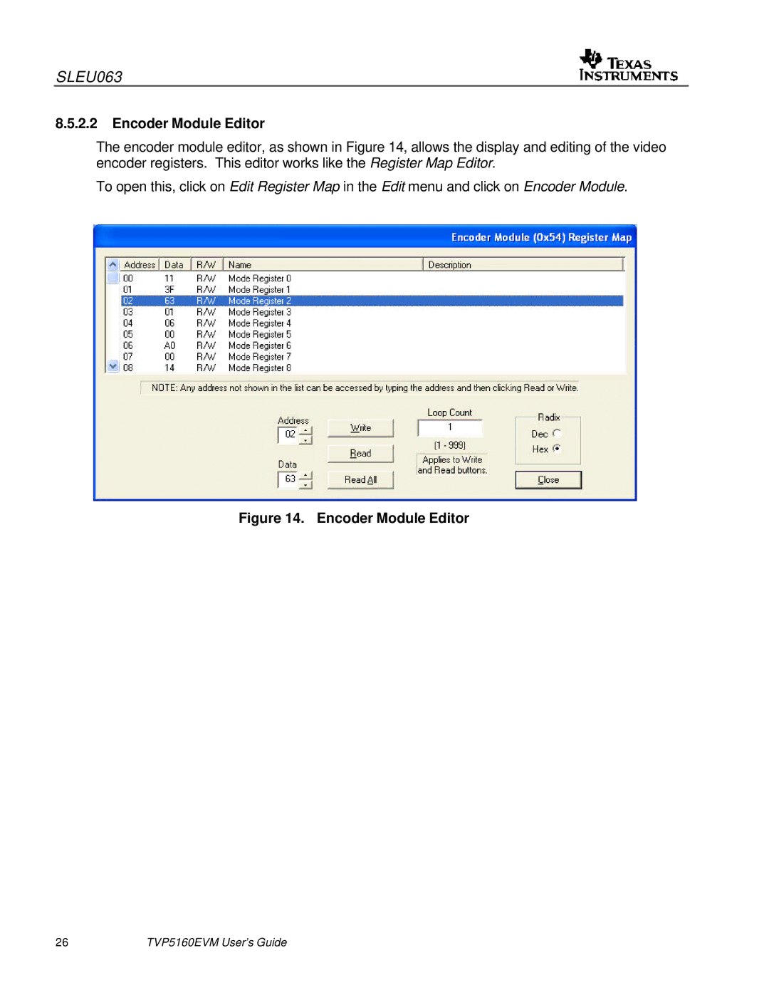 Texas Instruments TVP5146EVM quick start Encoder Module Editor 