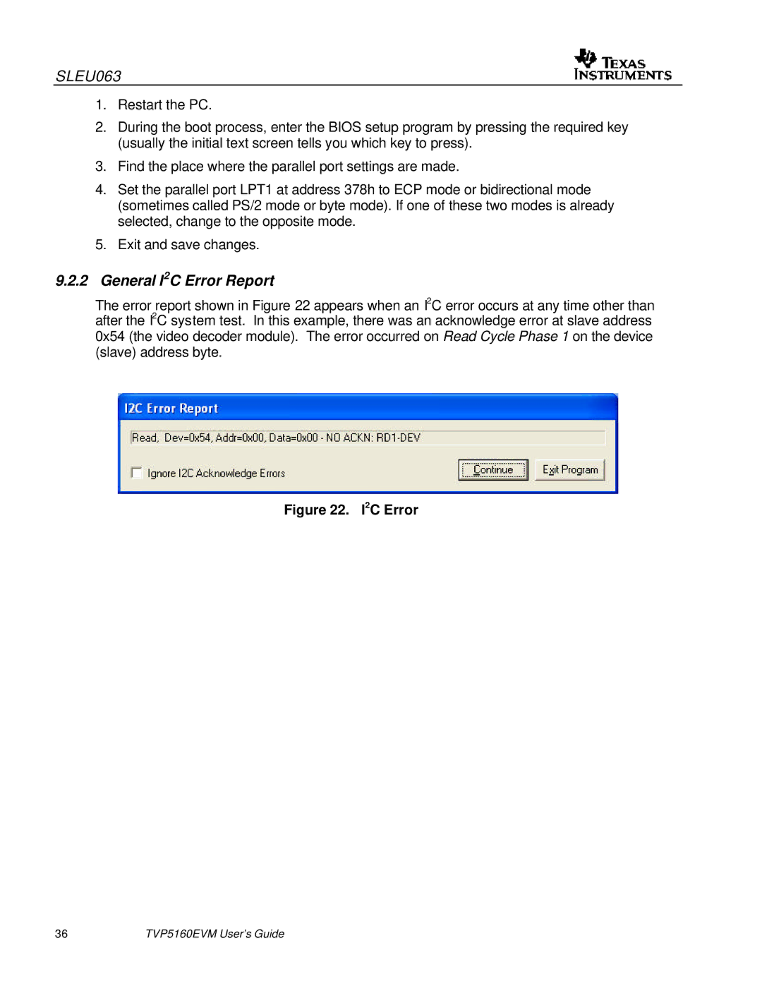 Texas Instruments TVP5146EVM quick start General I2C Error Report 