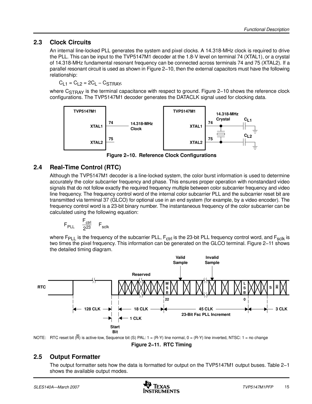 Texas Instruments TVP5147M1PFP manual Clock Circuits, Real-Time Control RTC, Output Formatter 