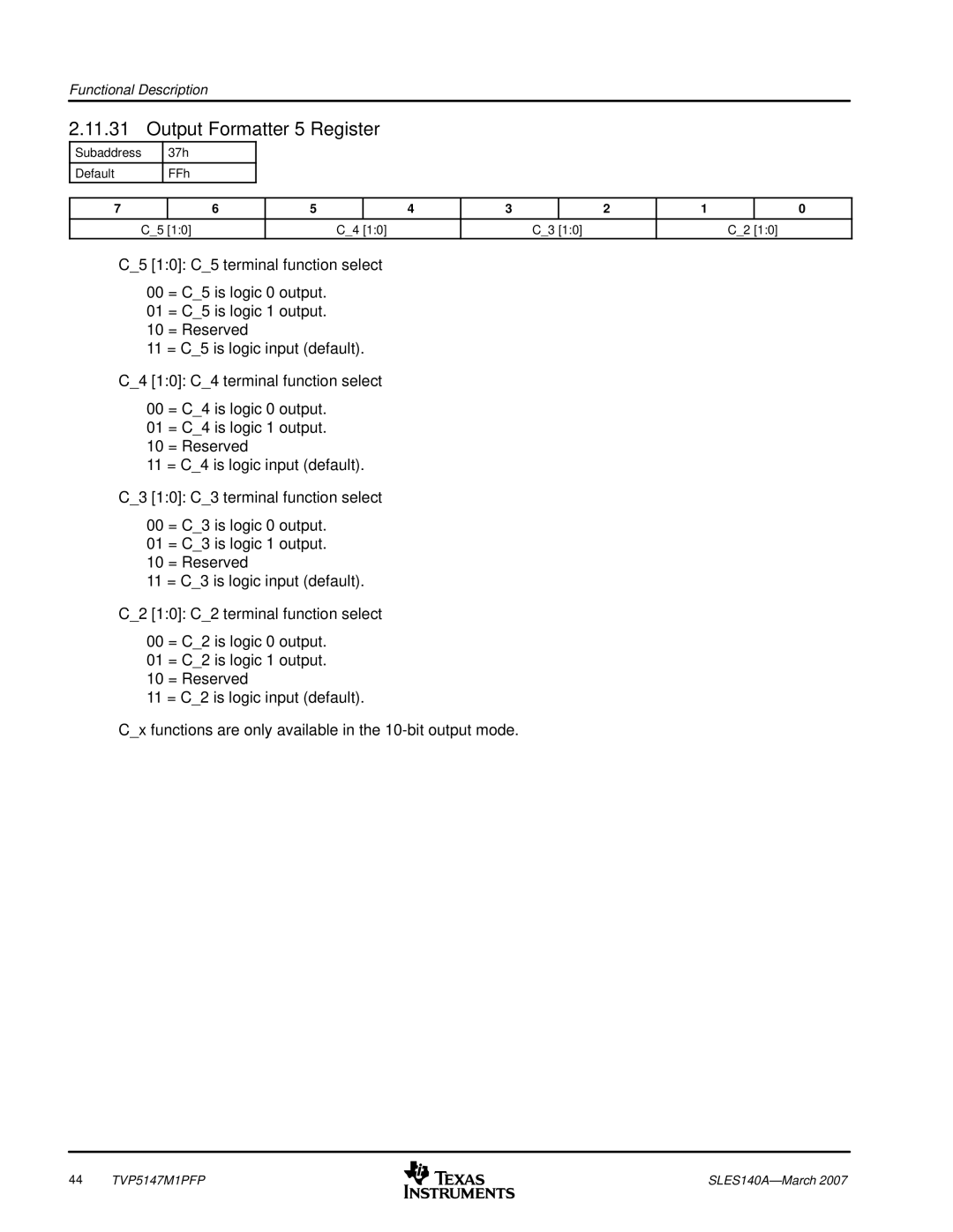 Texas Instruments TVP5147M1PFP manual Output Formatter 5 Register 