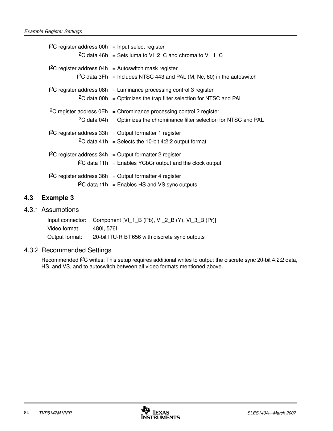 Texas Instruments TVP5147M1PFP manual Assumptions 