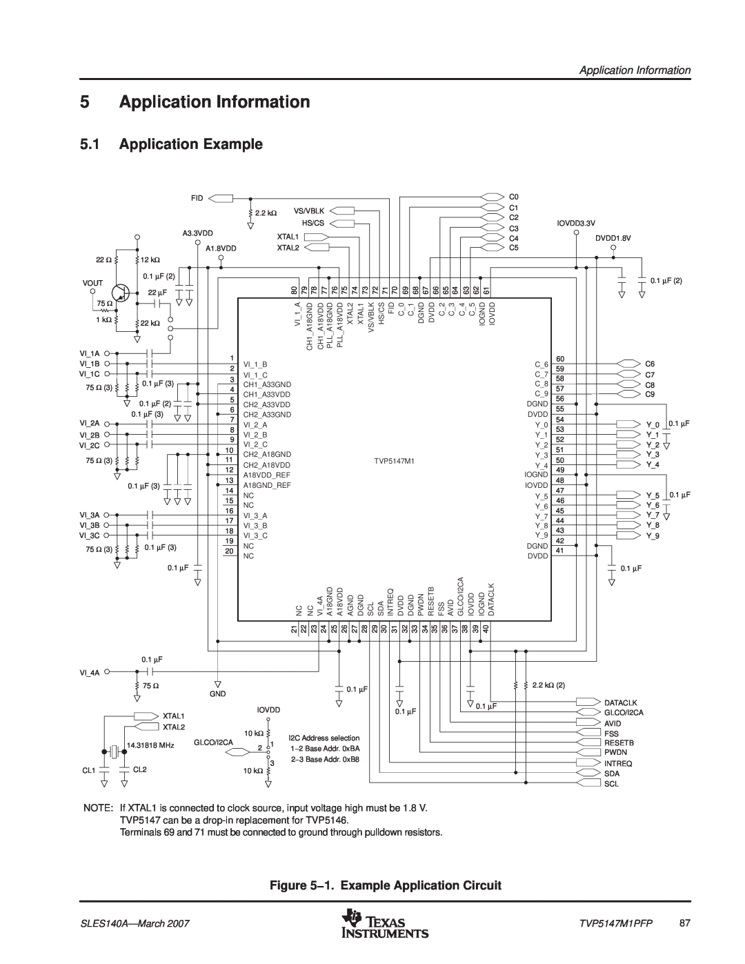 Texas Instruments TVP5147M1PFP manual Application Information, Application Example, 1. Example Application Circuit 