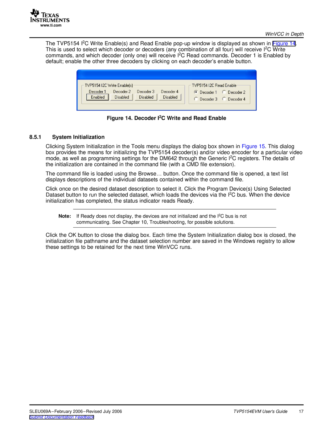 Texas Instruments TVP5154EVM manual Decoder I2C Write and Read Enable System Initialization 