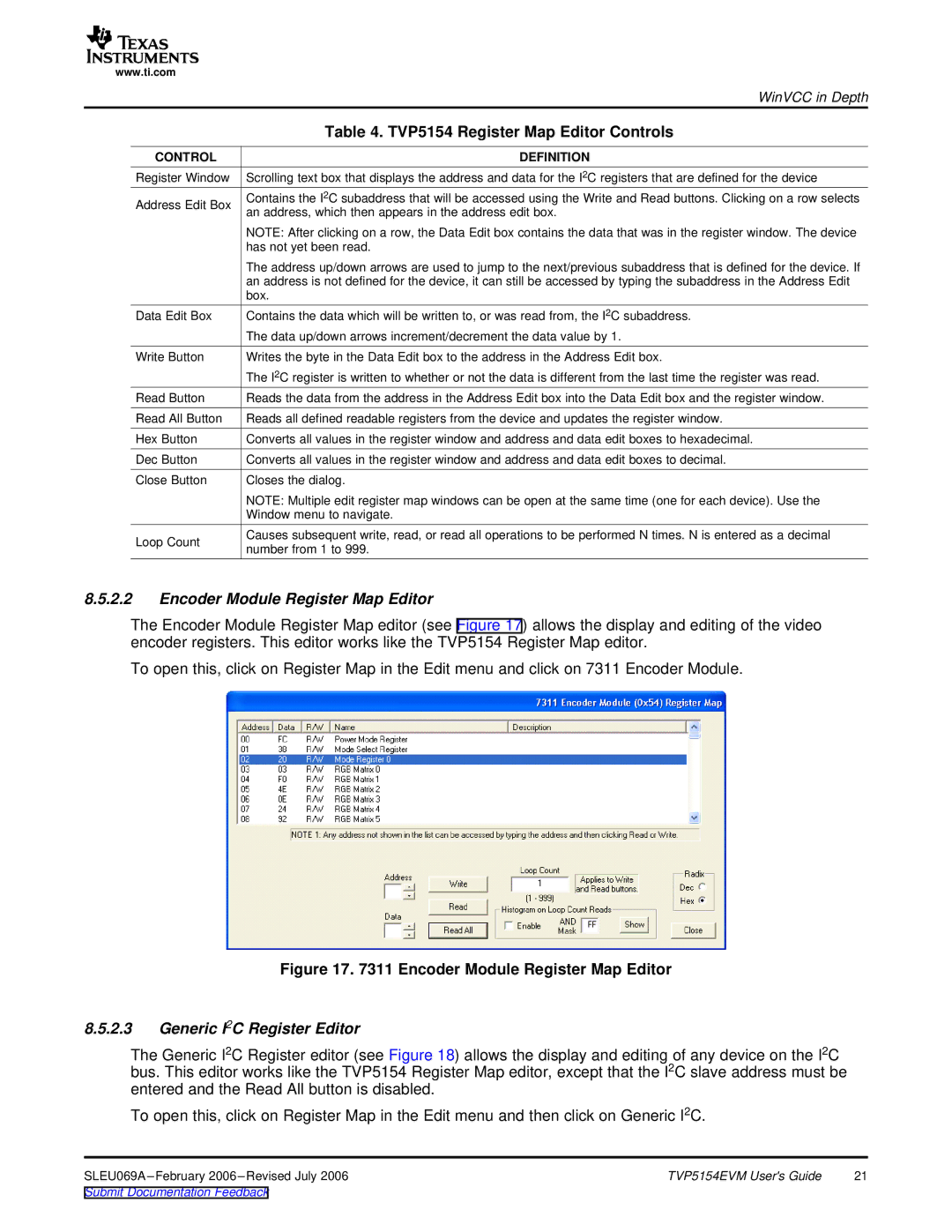 Texas Instruments TVP5154EVM manual TVP5154 Register Map Editor Controls, Encoder Module Register Map Editor 