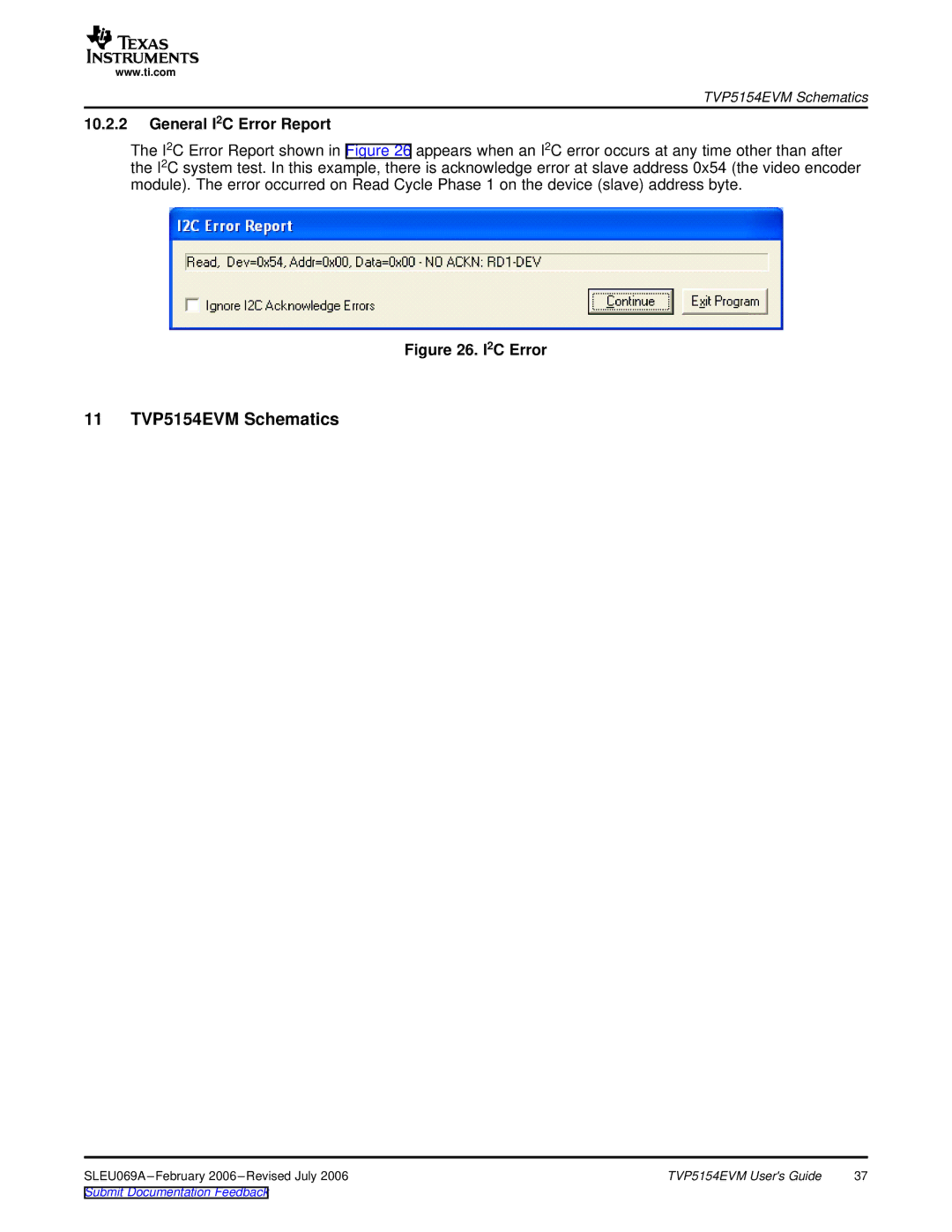 Texas Instruments TVP5154EVM manual General I2C Error Report 