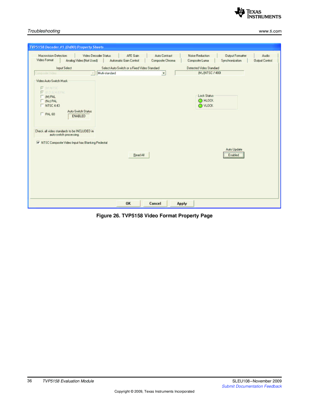 Texas Instruments manual TVP5158 Video Format Property 