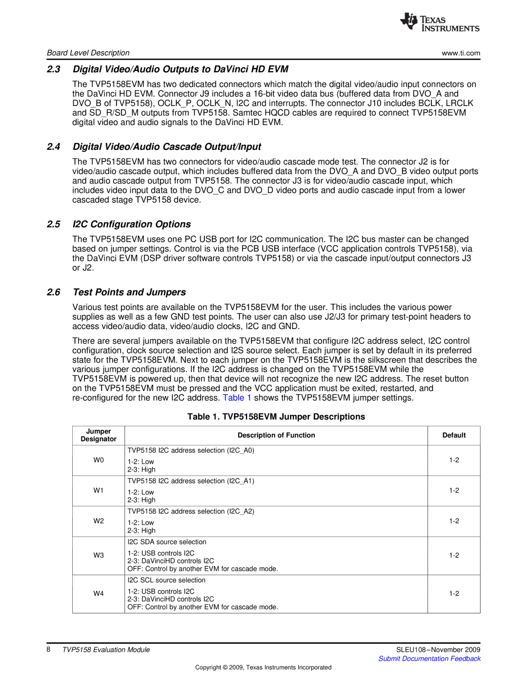 Texas Instruments TVP5158 manual Digital Video/Audio Outputs to DaVinci HD EVM, Digital Video/Audio Cascade Output/Input 
