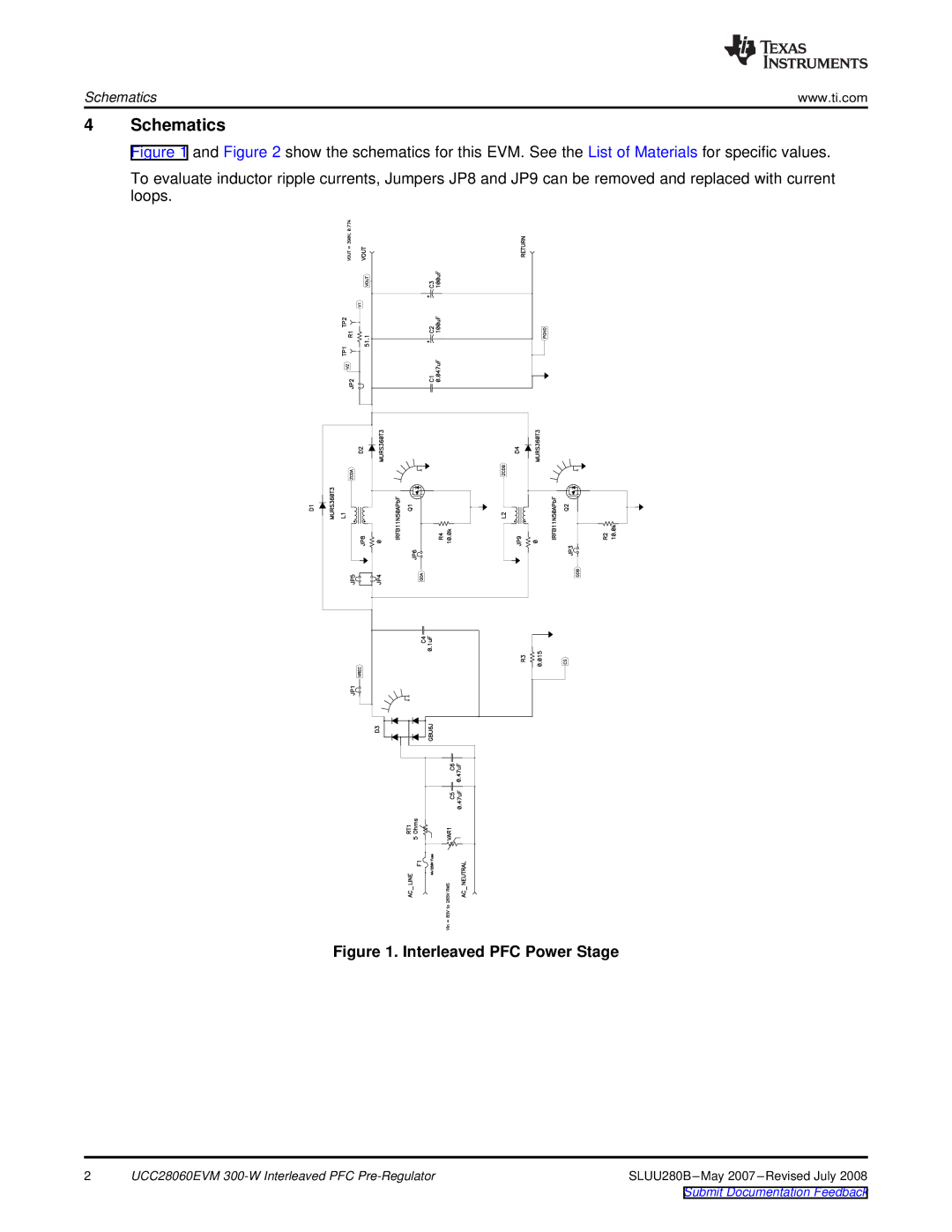 Texas Instruments UCC28060EVM specifications Schematics, Interleaved PFC Power Stage 