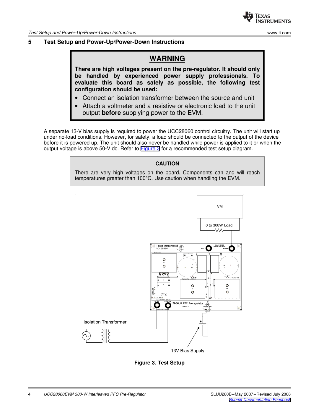 Texas Instruments UCC28060EVM specifications Test Setup 