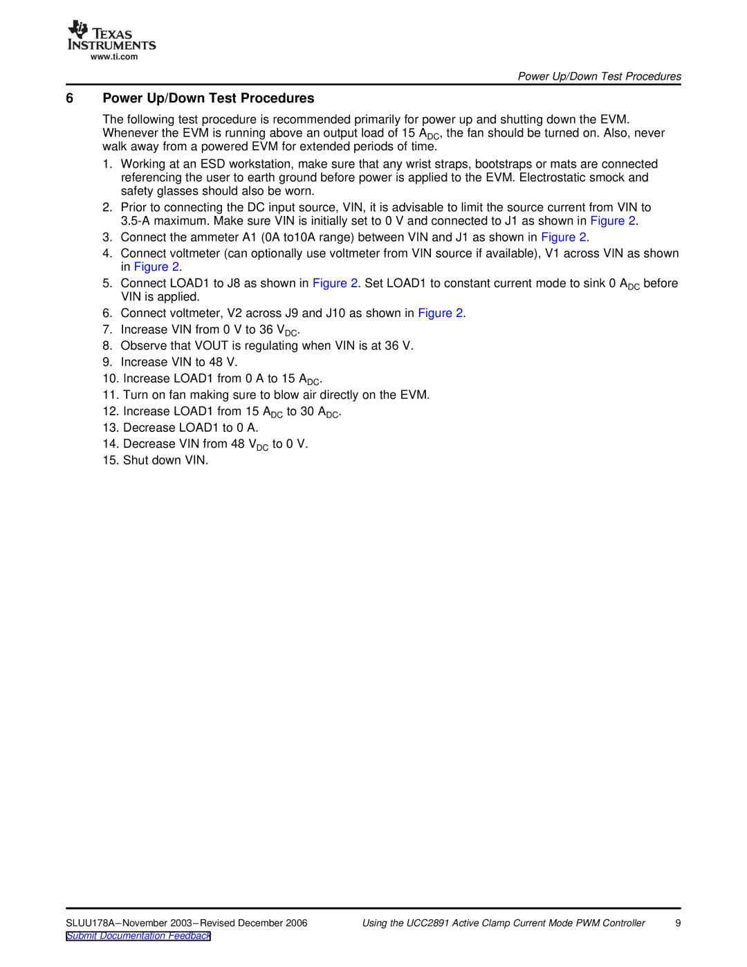 Texas Instruments UCC2891 manual Power Up/Down Test Procedures 