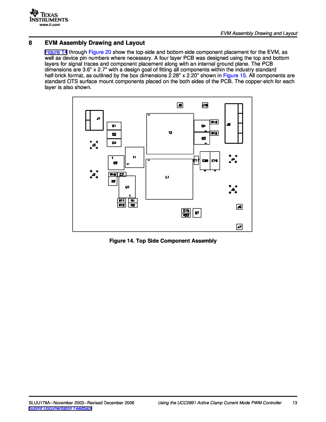 Texas Instruments UCC2891 manual EVM Assembly Drawing and Layout, Top Side Component Assembly 