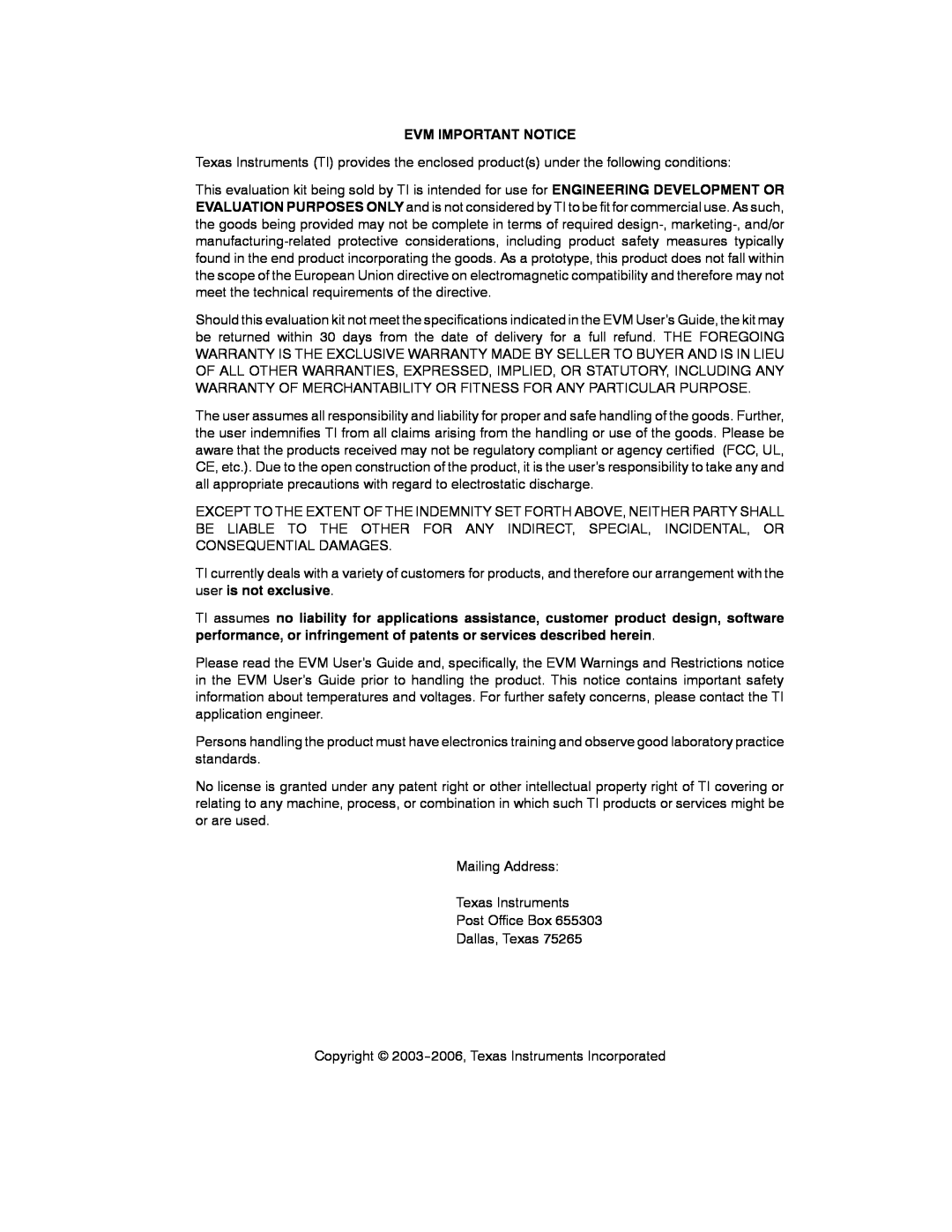 Texas Instruments UCC2891 manual Evm Important Notice 