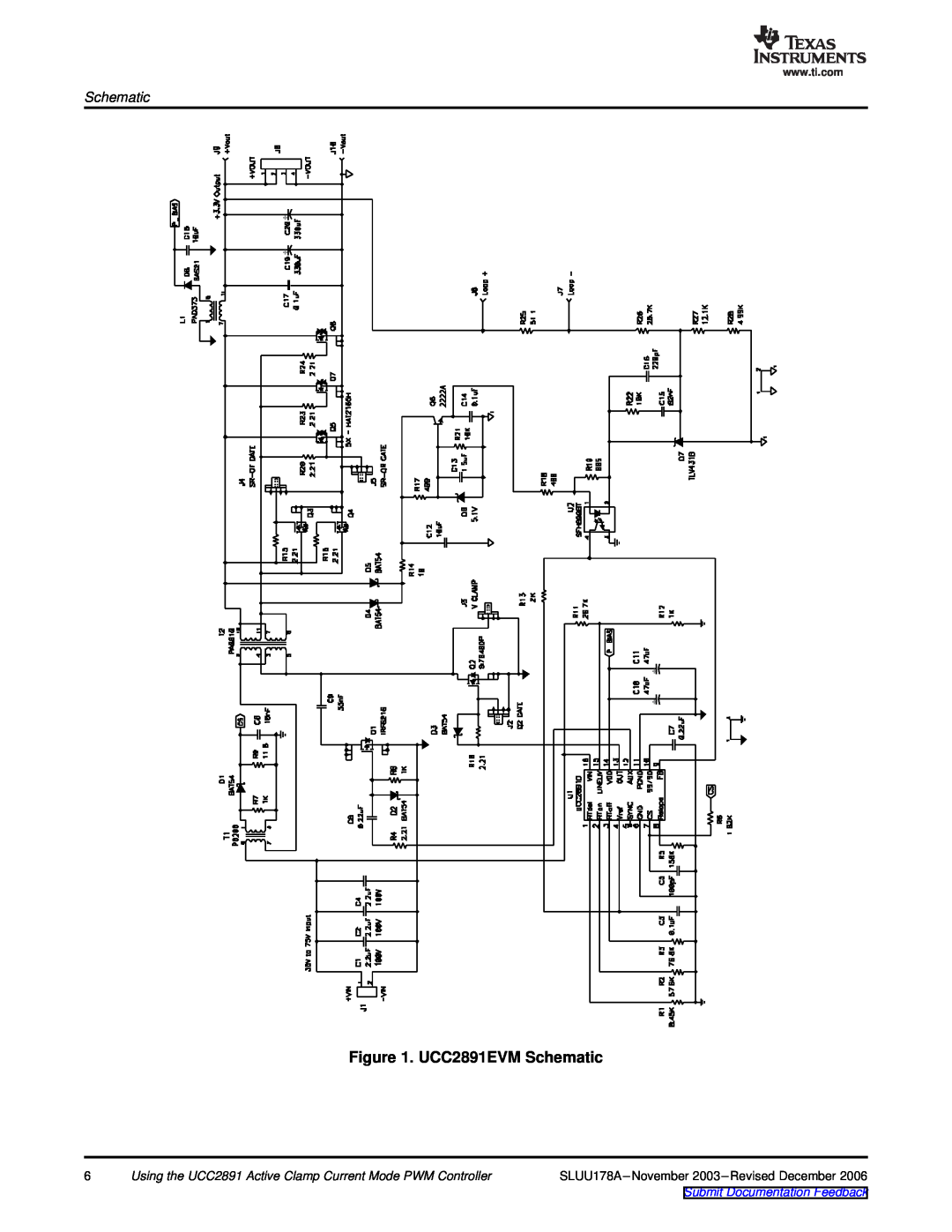 Texas Instruments manual UCC2891EVM Schematic, Using the UCC2891 Active Clamp Current Mode PWM Controller 