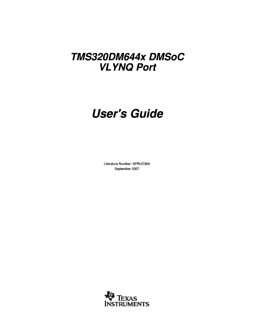 Texas Instruments manual Users Guide, TMS320DM644x DMSoC VLYNQ Port 