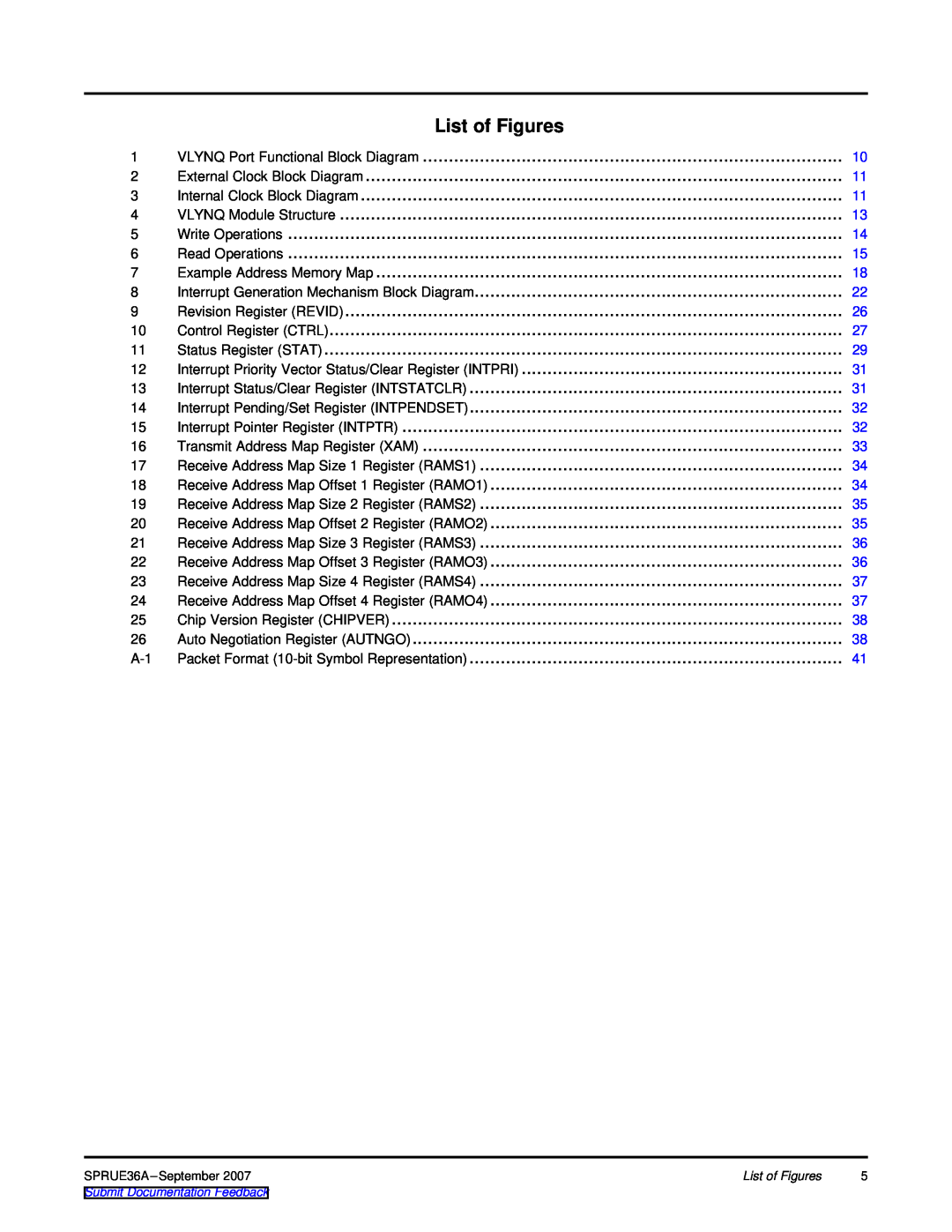Texas Instruments VLYNQ Port manual List of Figures 