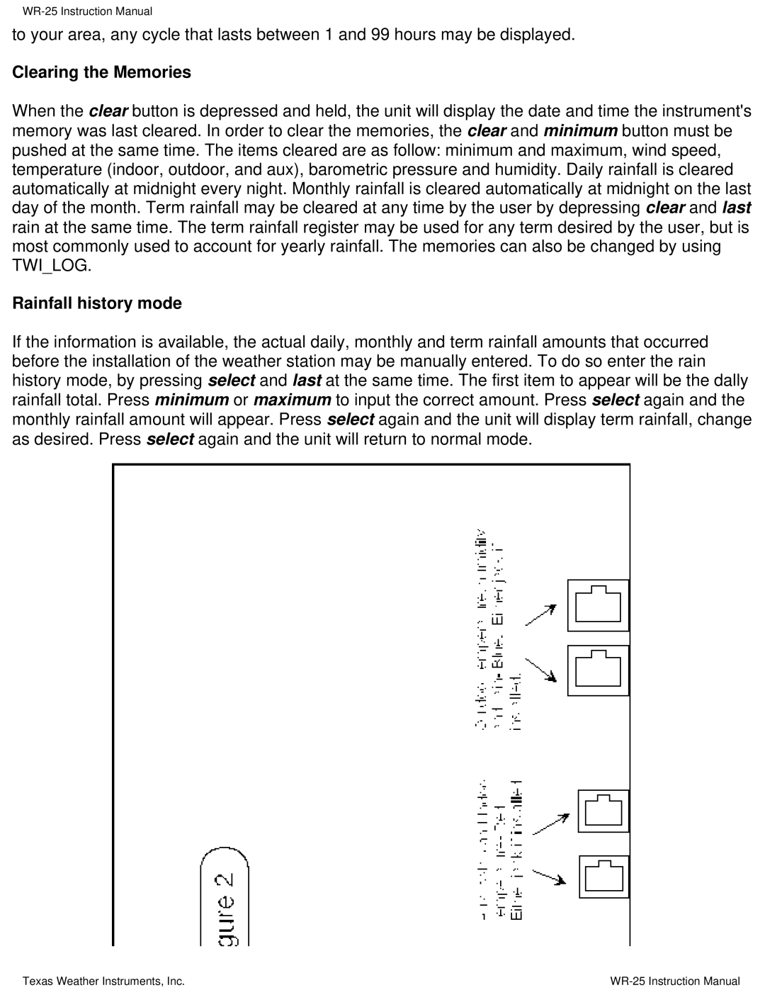 Texas Instruments WR-25 instruction manual Clearing the Memories, Rainfall history mode 