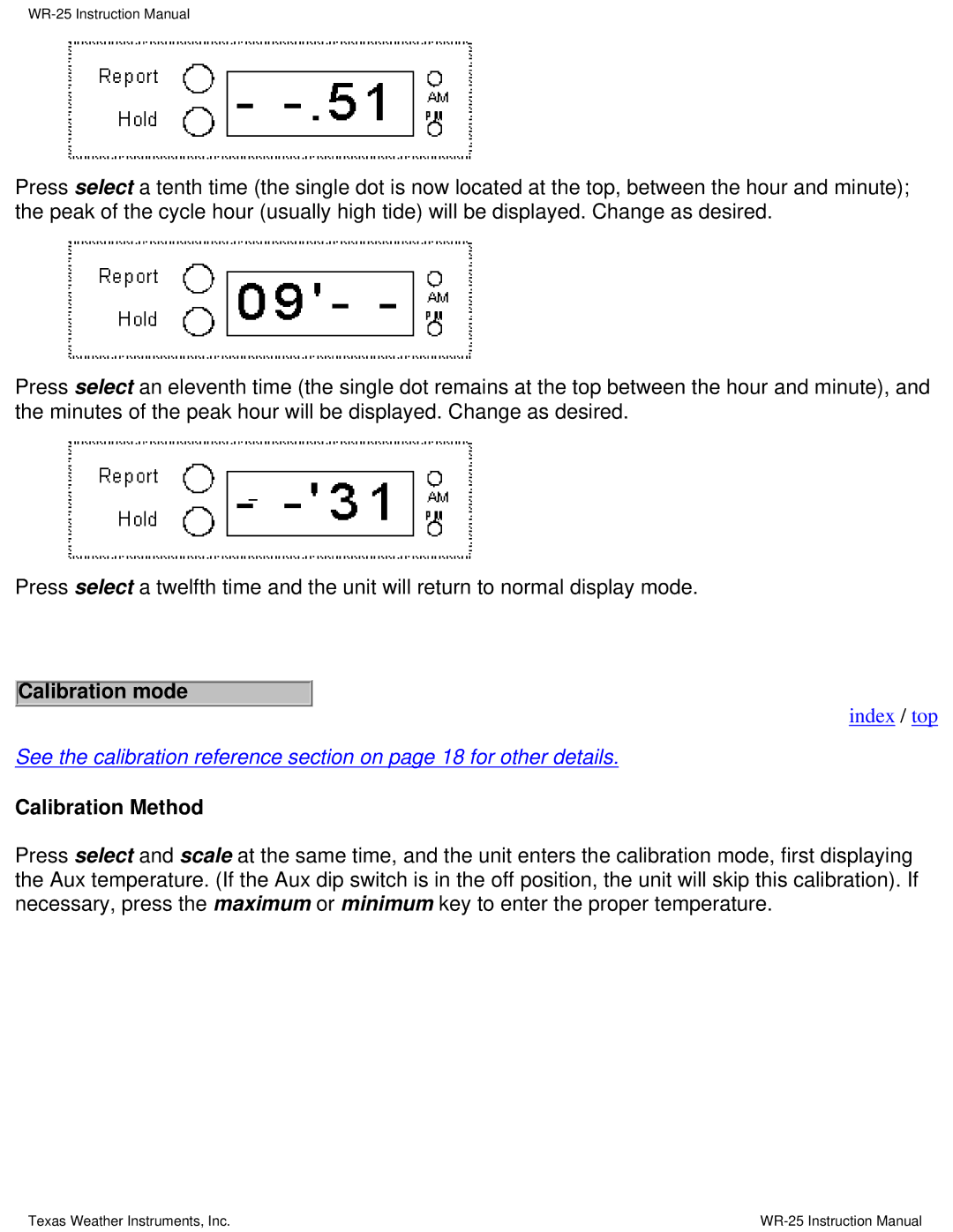 Texas Instruments WR-25 instruction manual Calibration mode, Calibration Method 