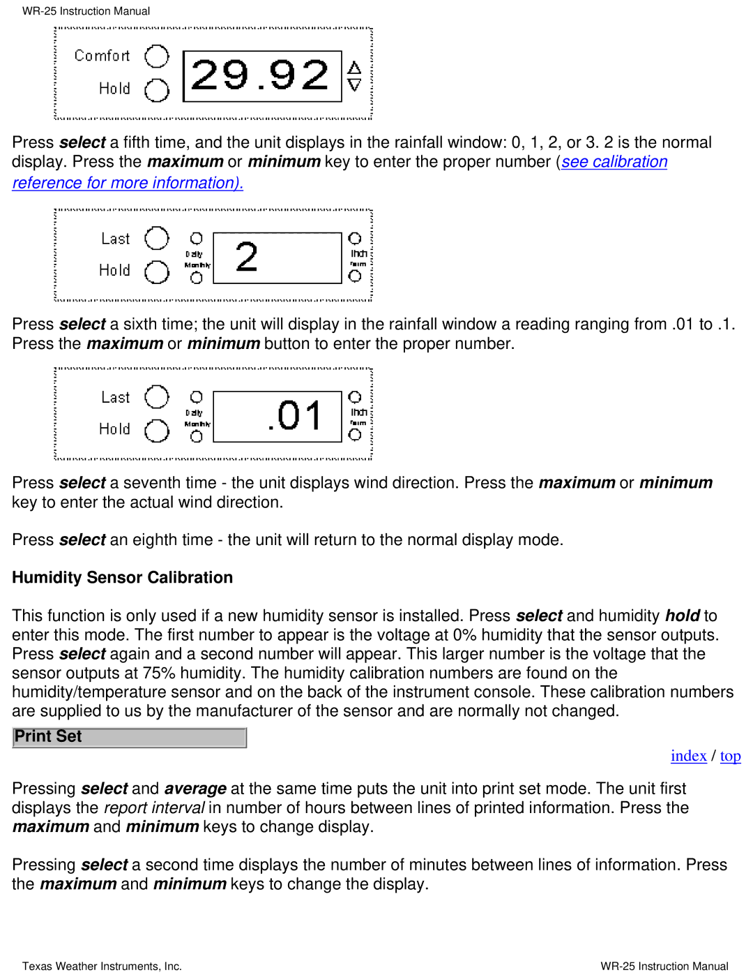 Texas Instruments WR-25 instruction manual Reference for more information, Humidity Sensor Calibration 