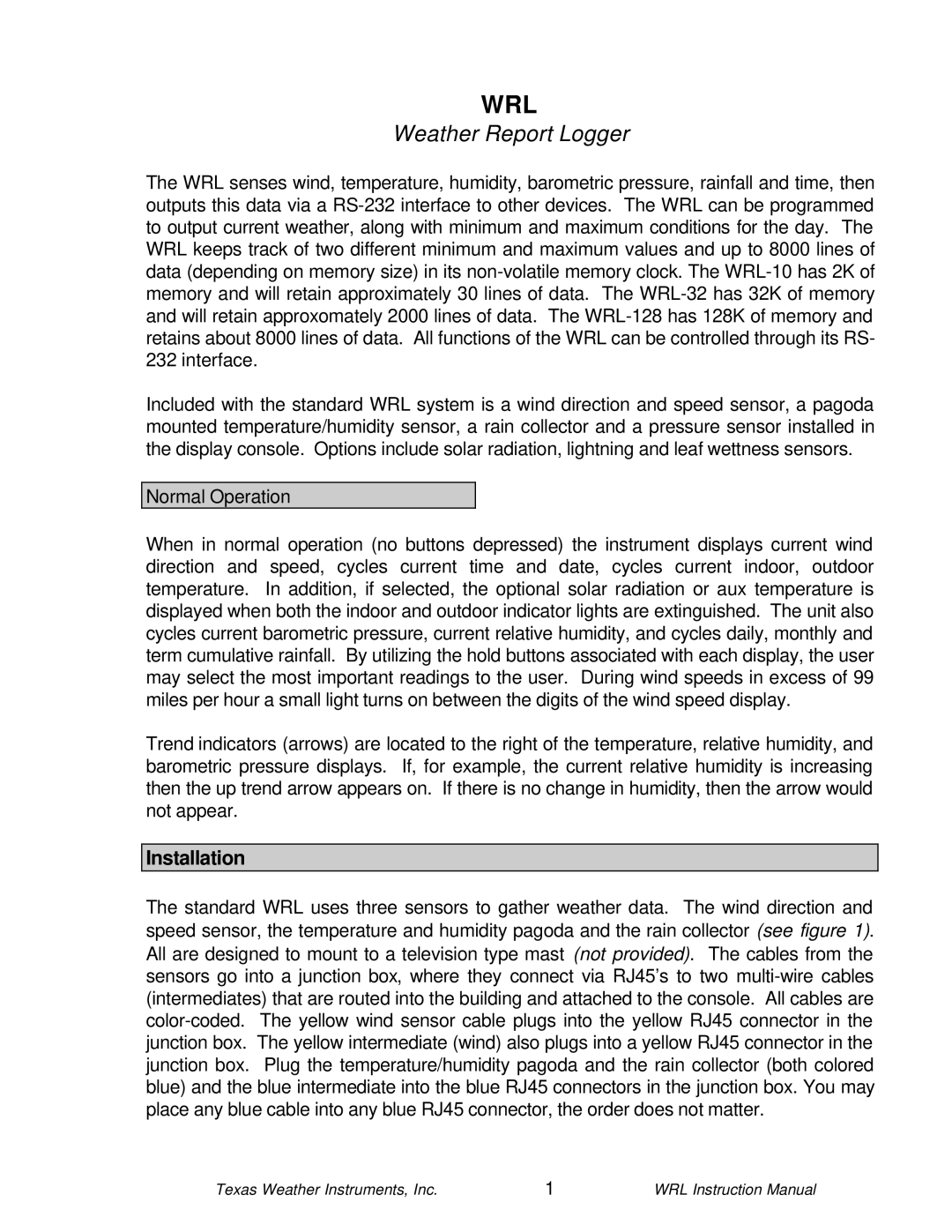 Texas Instruments WRL-10 instruction manual Wrl, Installation 