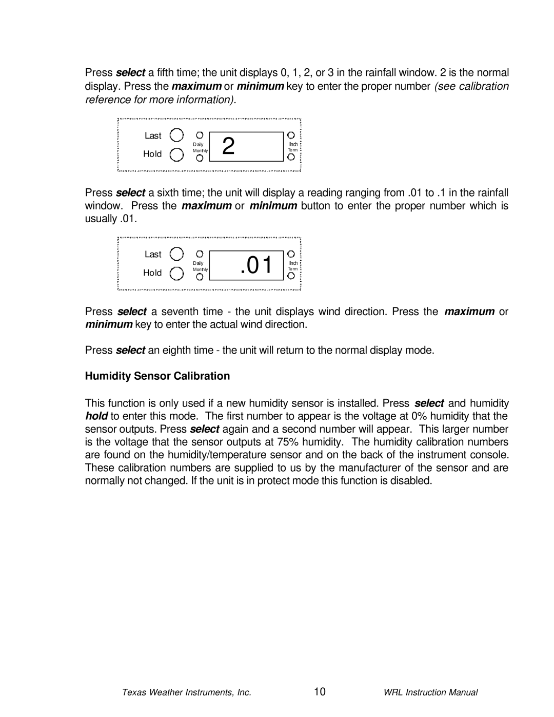 Texas Instruments WRL-10 instruction manual Humidity Sensor Calibration 