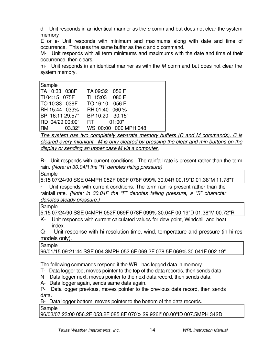 Texas Instruments WRL-10 instruction manual Texas Weather Instruments, Inc 