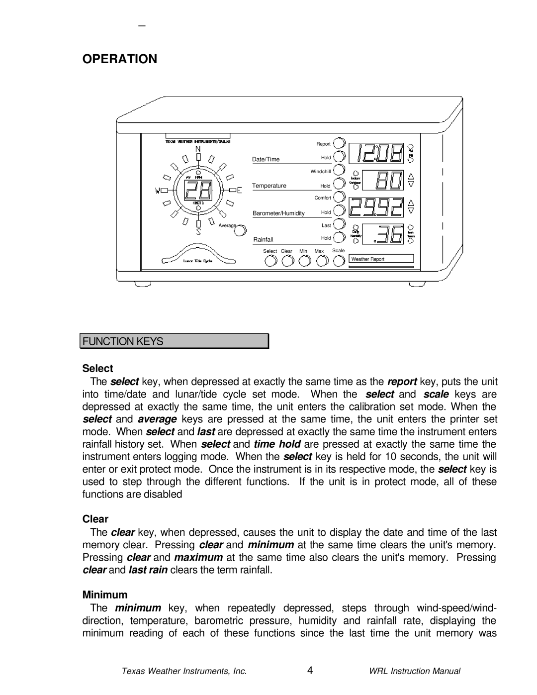 Texas Instruments WRL-10 instruction manual Select, Clear, Minimum 