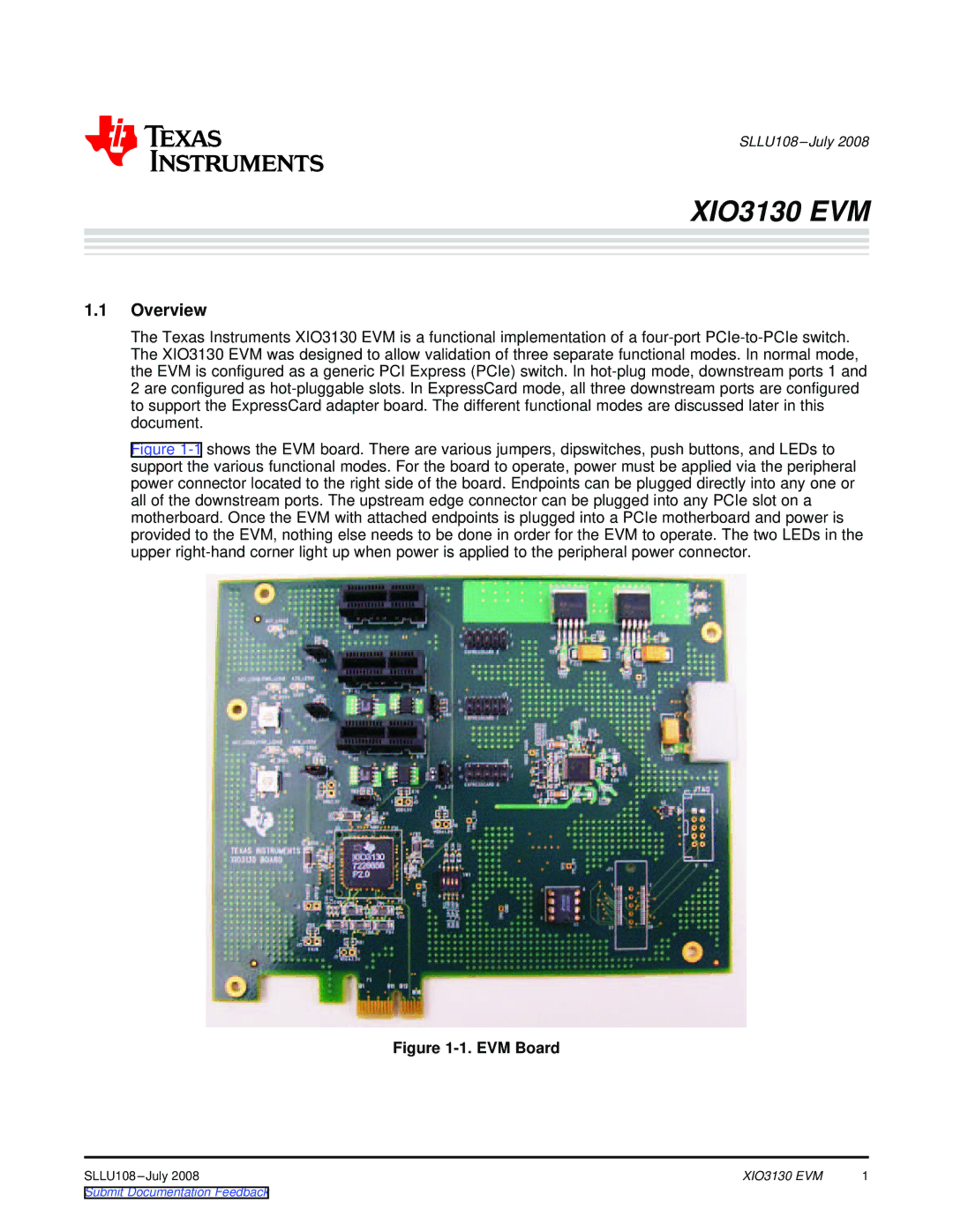 Texas Instruments XIO3130 EVM manual Overview 