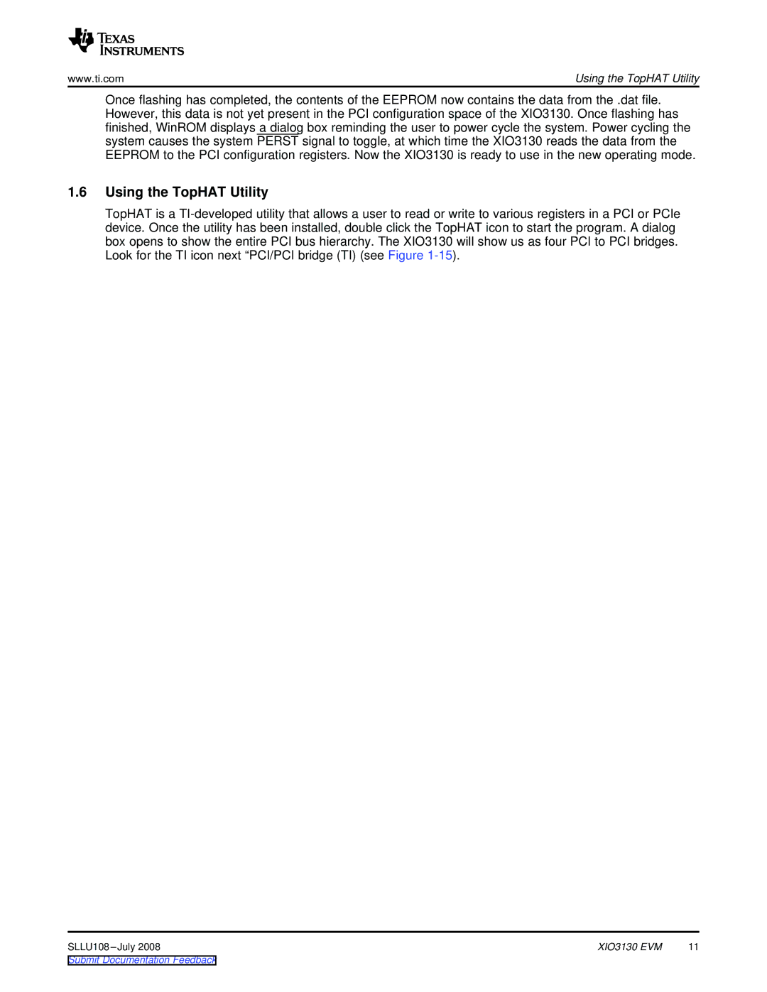 Texas Instruments XIO3130 EVM manual Using the TopHAT Utility 