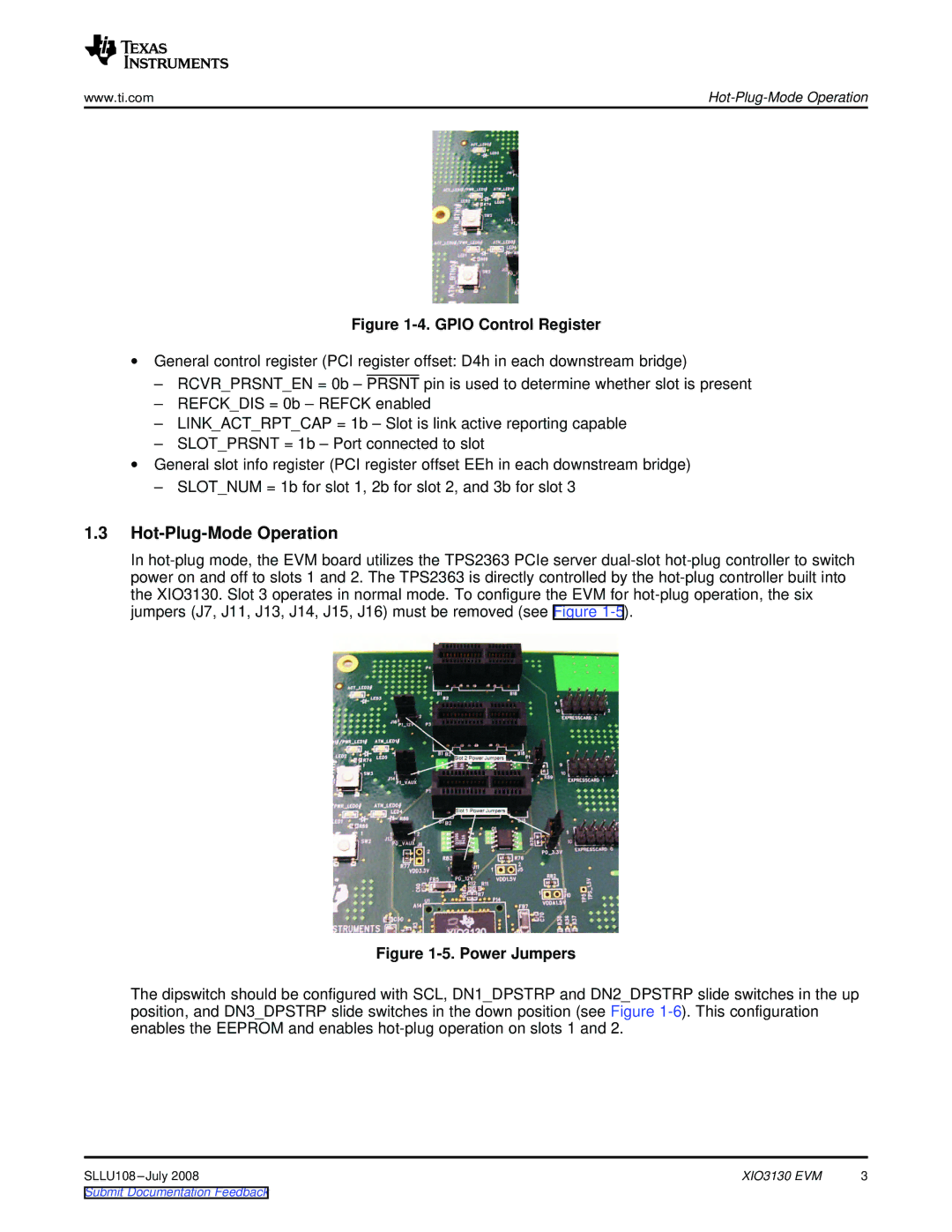 Texas Instruments XIO3130 EVM manual Hot-Plug-Mode Operation, Gpio Control Register 