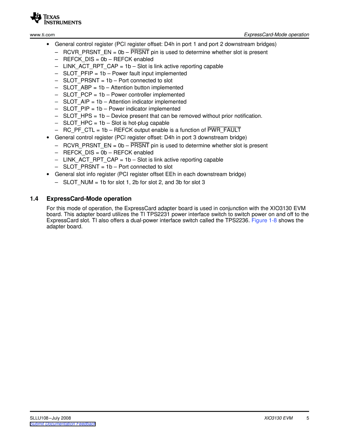 Texas Instruments XIO3130 EVM manual ExpressCard-Mode operation 