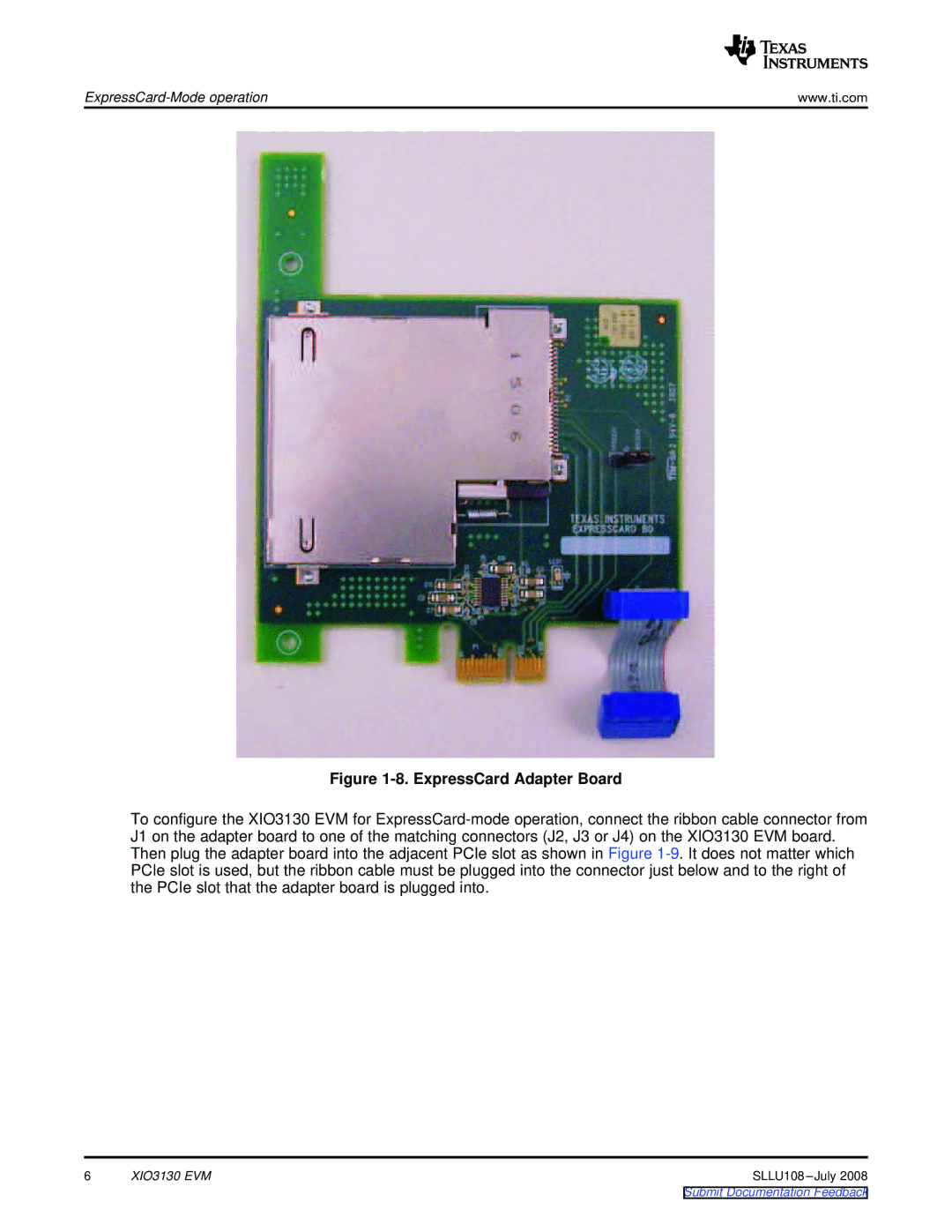 Texas Instruments XIO3130 EVM manual ExpressCard Adapter Board 