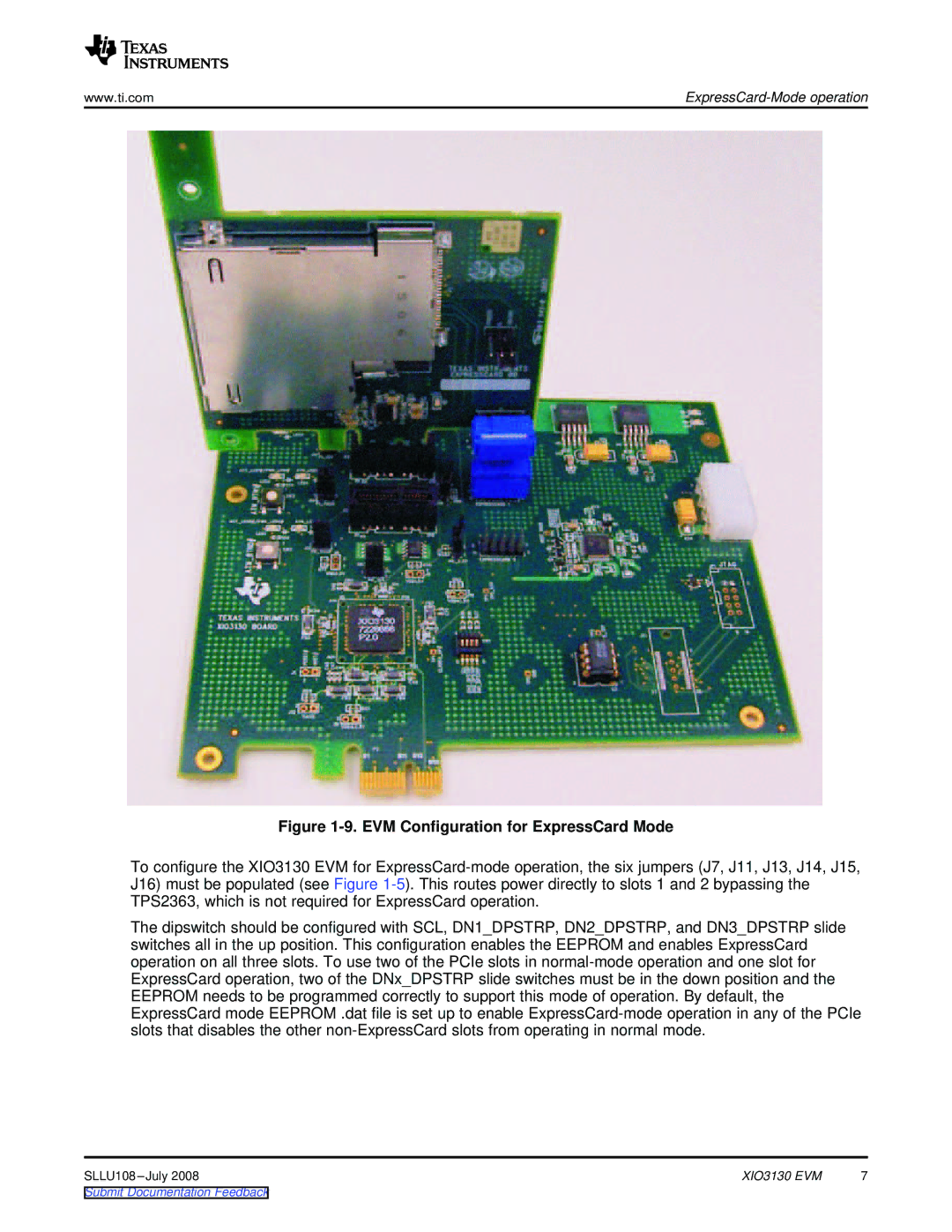 Texas Instruments XIO3130 EVM manual EVM Configuration for ExpressCard Mode 