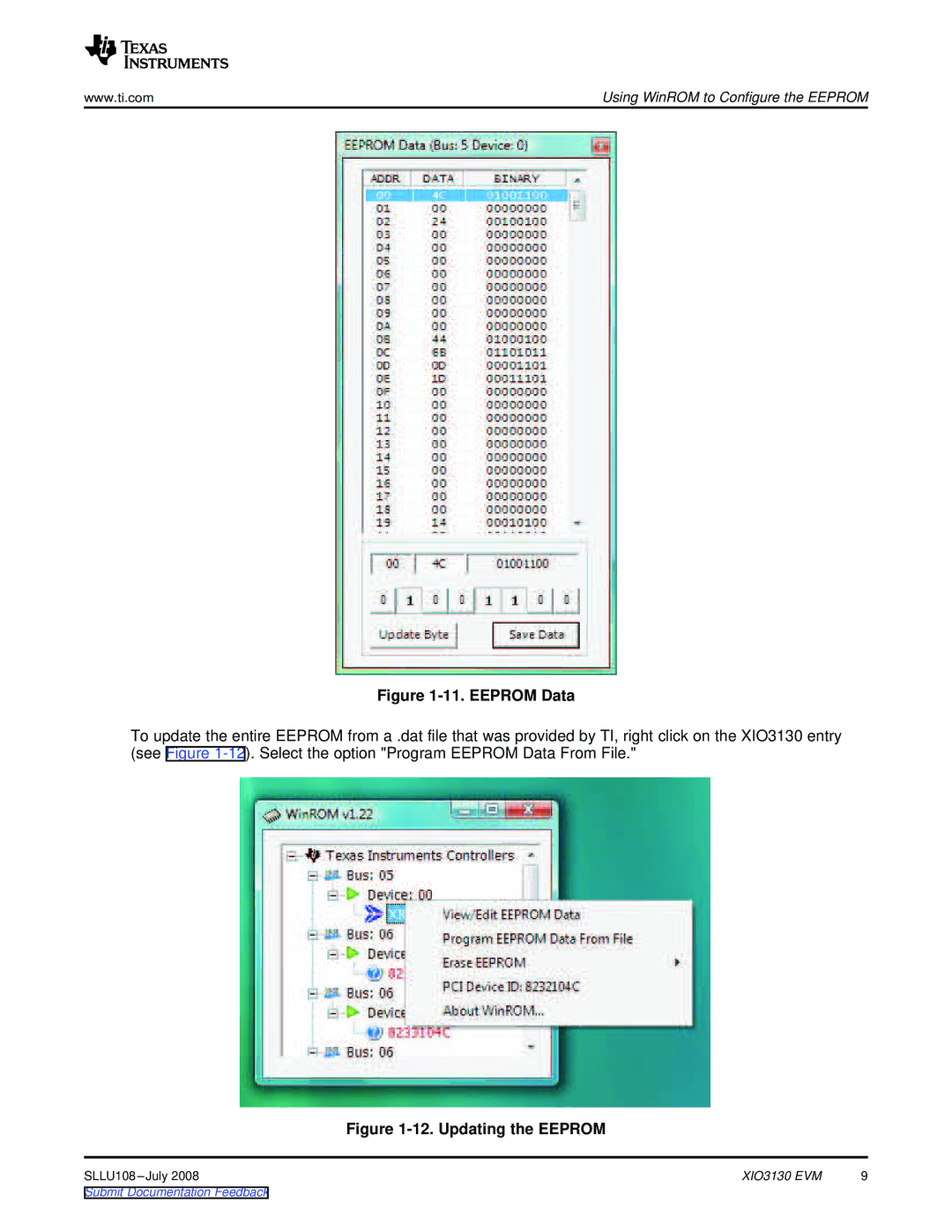 Texas Instruments XIO3130 EVM manual Eeprom Data 