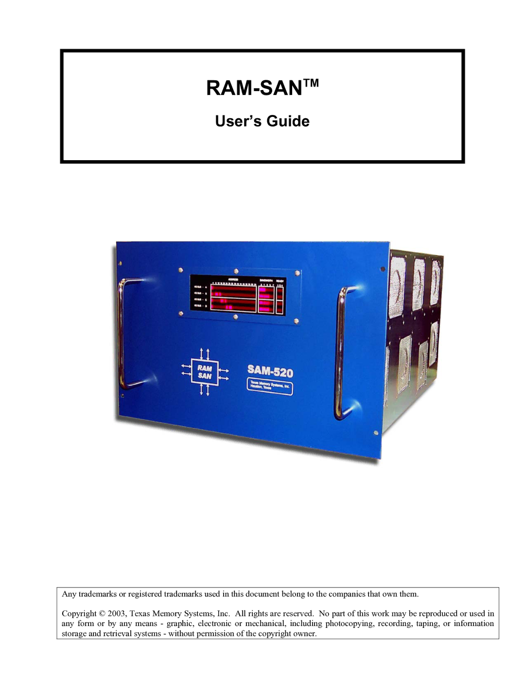 Texas Memory Systems RAM-SAN 520 manual Ram-Santm 