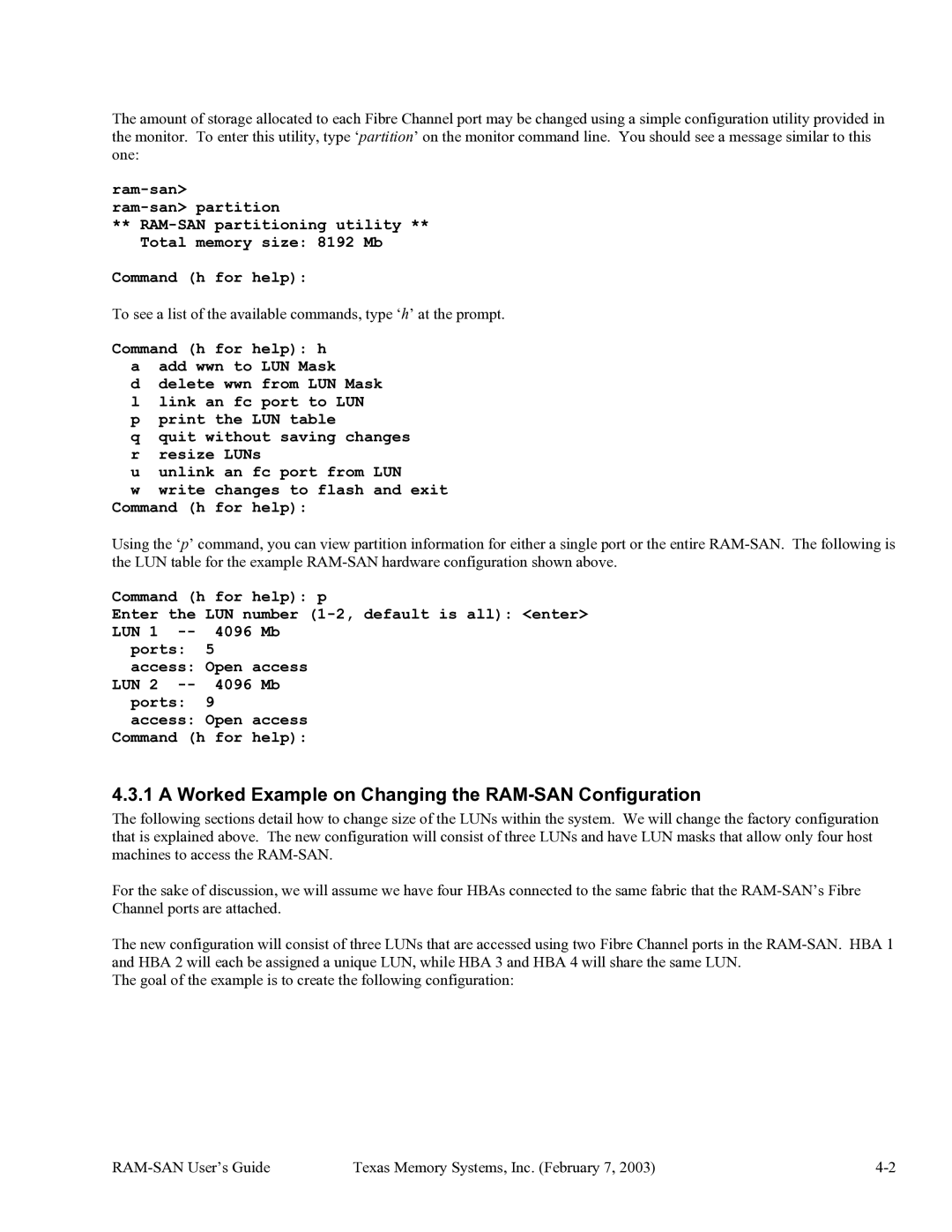 Texas Memory Systems RAM-SAN 520 manual Worked Example on Changing the RAM-SAN Configuration 