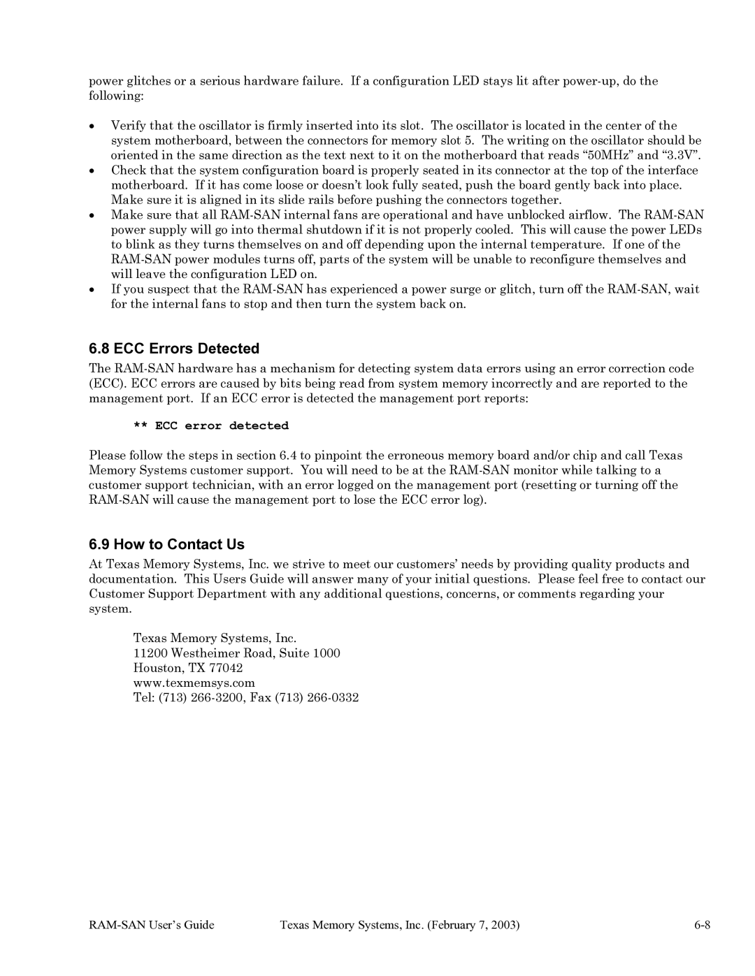 Texas Memory Systems RAM-SAN 520 manual ECC Errors Detected, How to Contact Us 