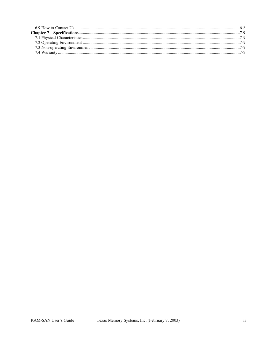 Texas Memory Systems RAM-SAN 520 manual Specifications 