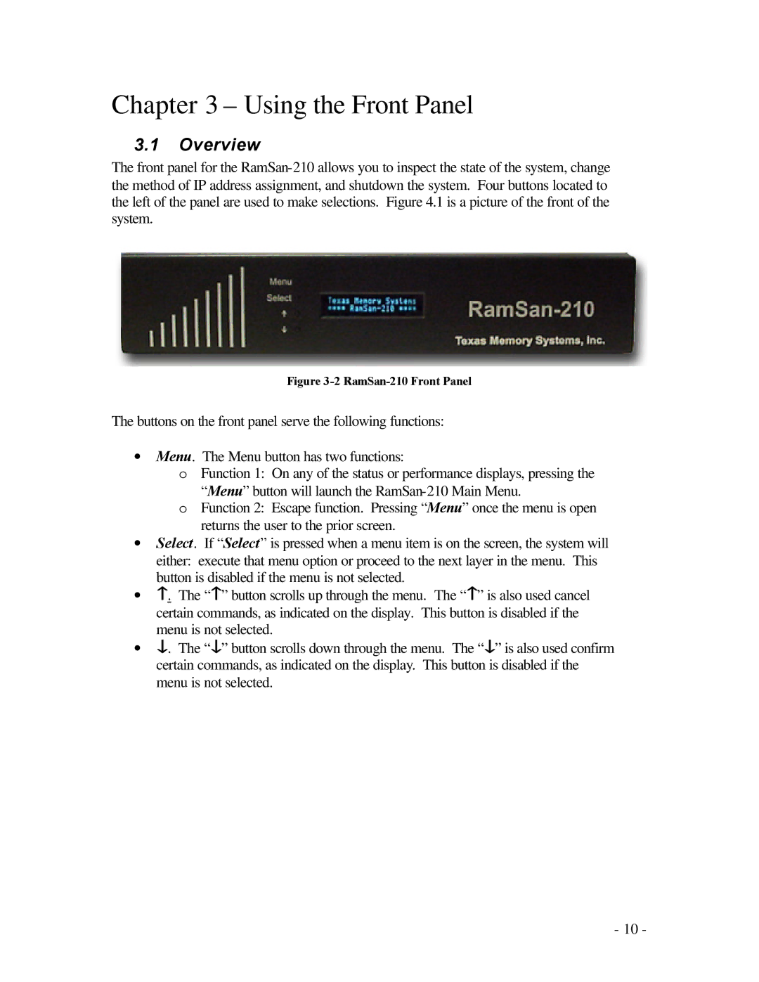 Texas Memory Systems RamSam-210 user manual Using the Front Panel, RamSan-210 Front Panel 