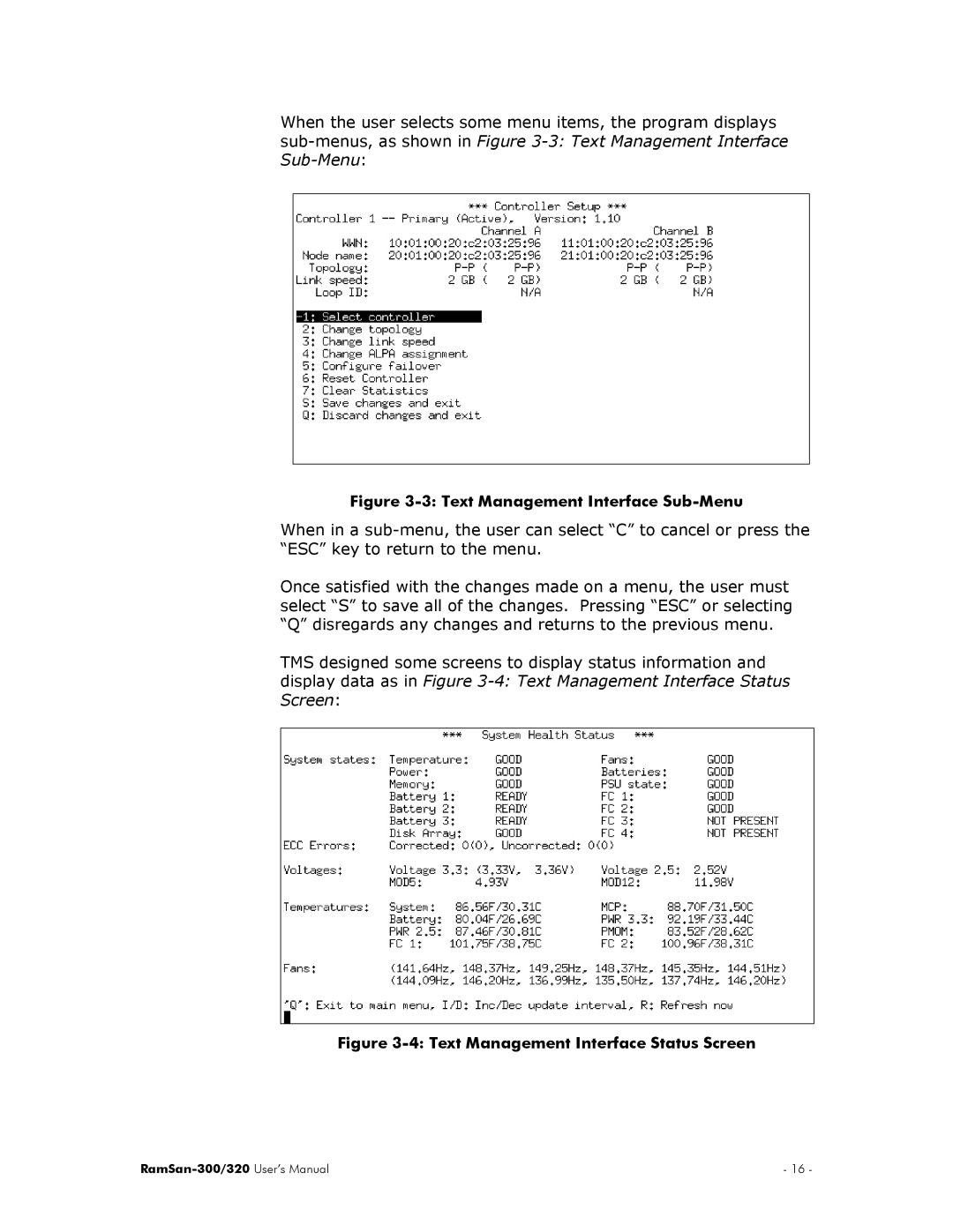 Texas Memory Systems RamSan-300/320 manual Text Management Interface Sub-Menu 
