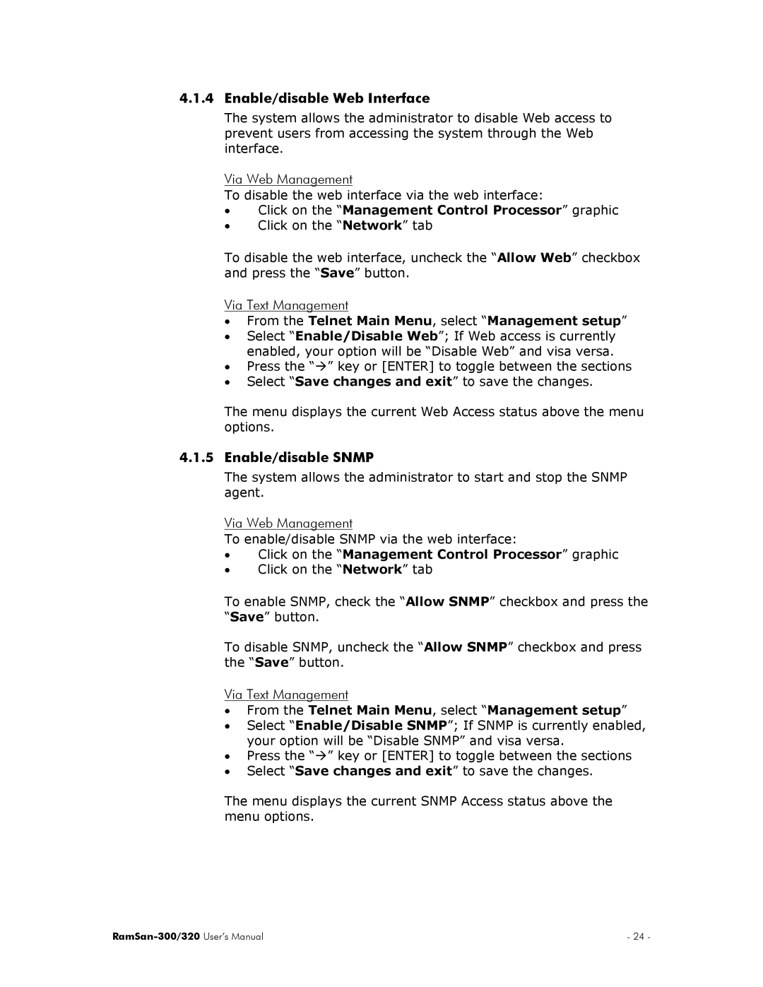 Texas Memory Systems RamSan-300/320 manual Enable/disable Web Interface, Enable/disable Snmp 