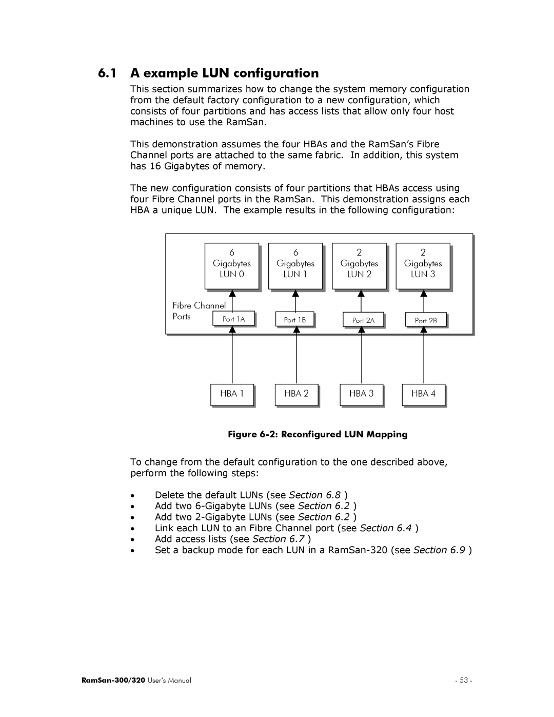 Texas Memory Systems RamSan-300/320 manual Example LUN configuration, Reconfigured LUN Mapping 