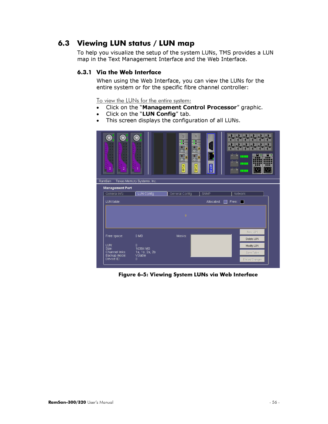 Texas Memory Systems RamSan-300/320 manual Viewing LUN status / LUN map, Via the Web Interface 